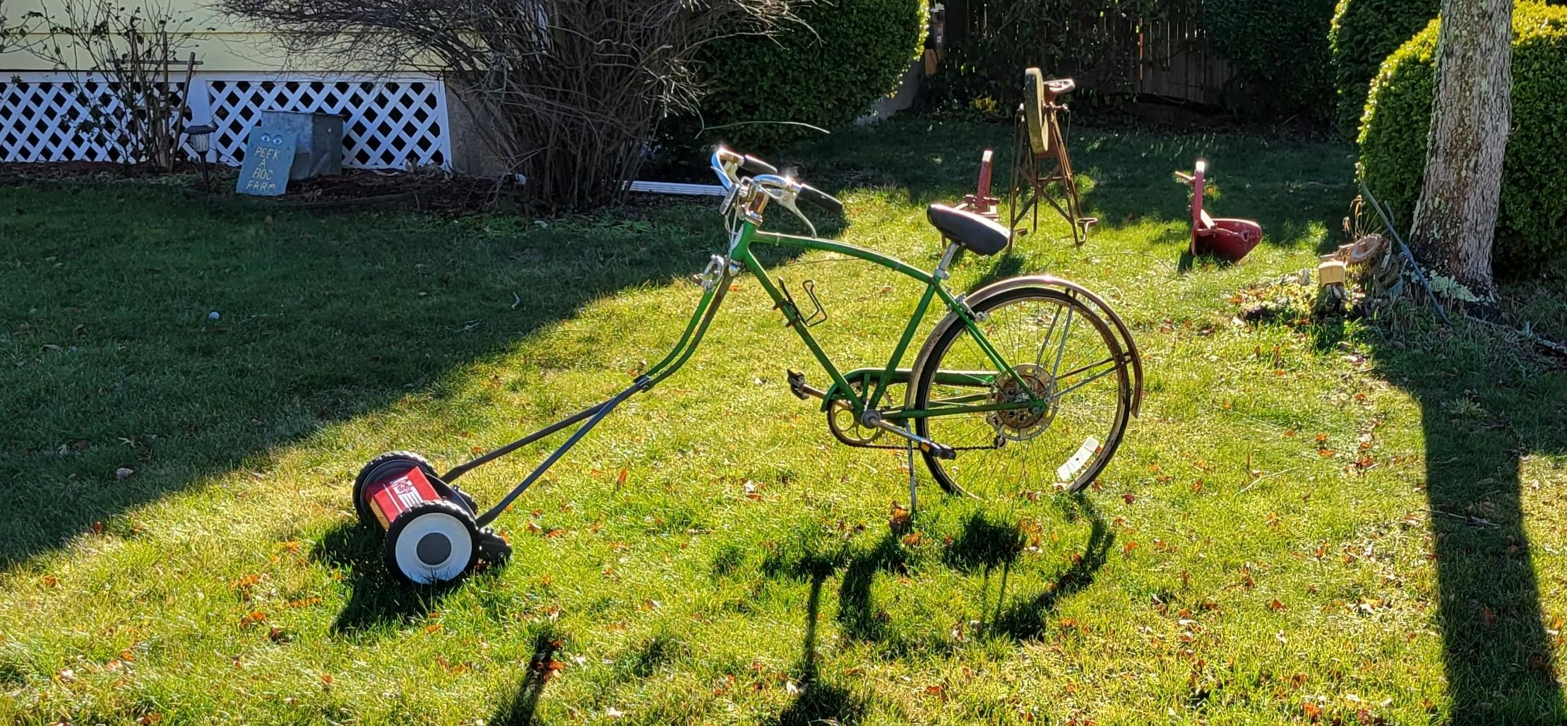 Bicycle powered lawn mower